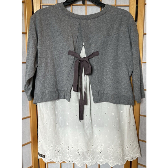 Matilda Jane "In the Clouds" Gray & White Layered Top Tie Back Eyelet XS - Picture 3 of 4
